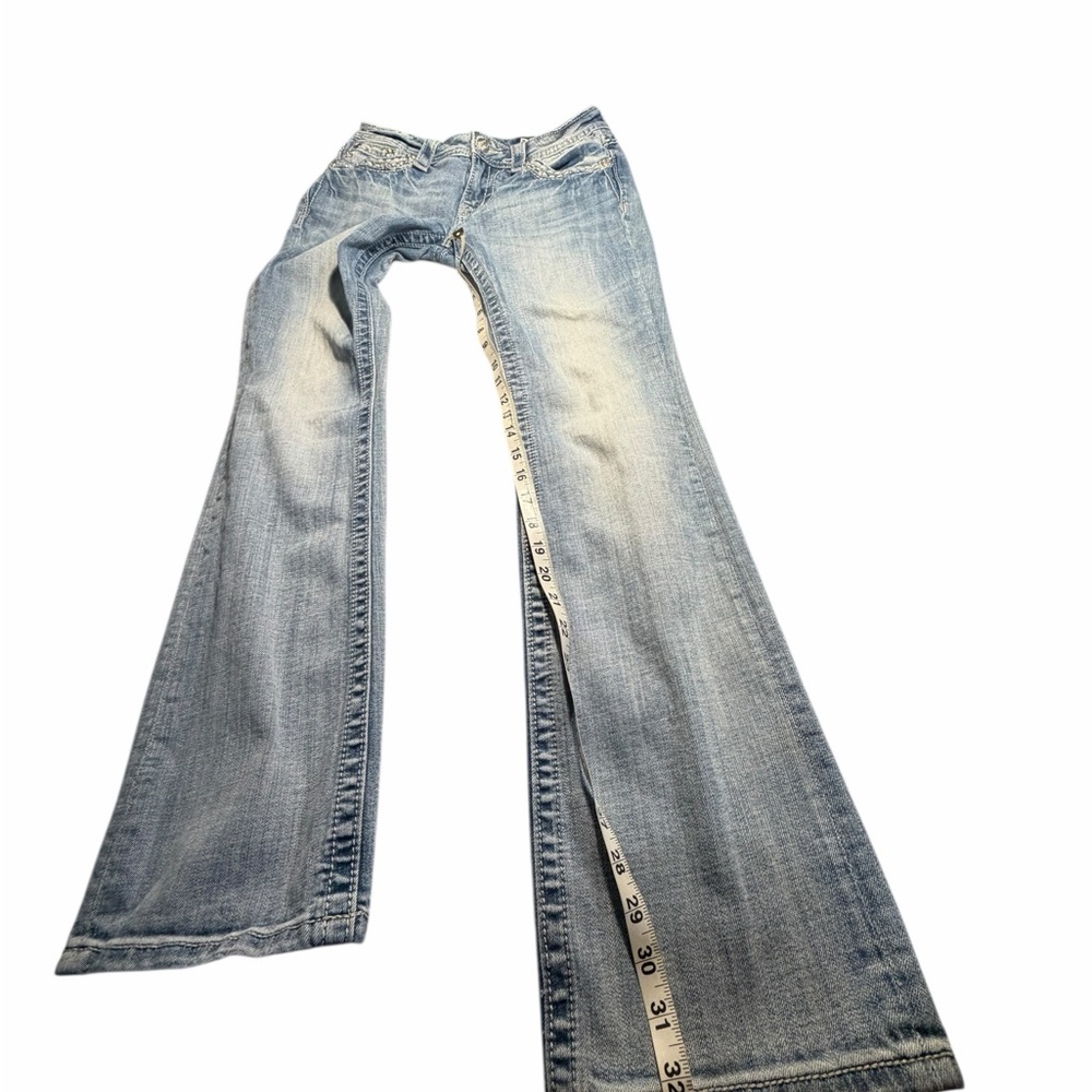 Miss Me Light Wash Embellished Flap Pocket Bootcut Jeans Sz 28 - Picture 12 of 15